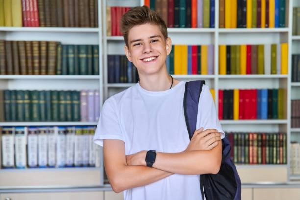 Happy teen boy student