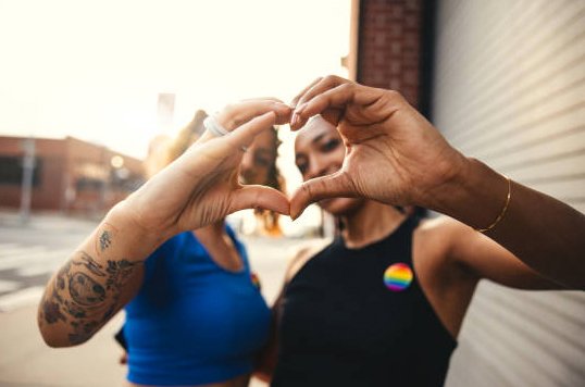 Teen girls forming heart shape with their hands